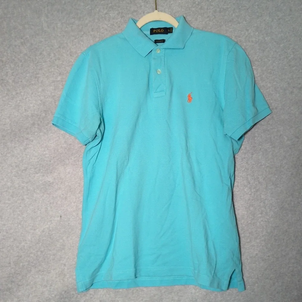 Ralph Lauren Polo Pique Golf Shirt Mens Large Aqua Pony Classic Fit Short Sleeve
